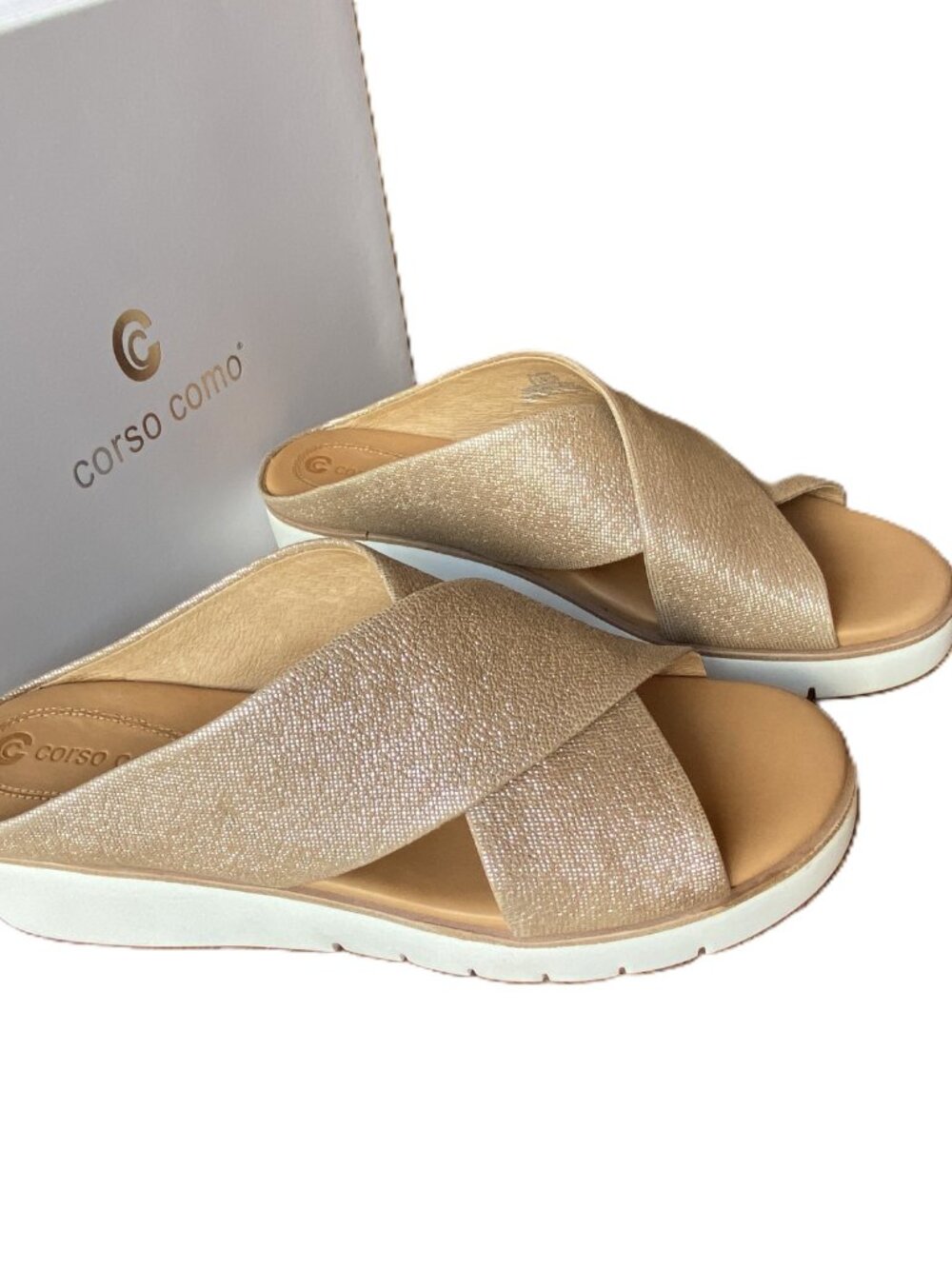 Corso Como Gold Leather Slip On Wedges US 8.5 NEW